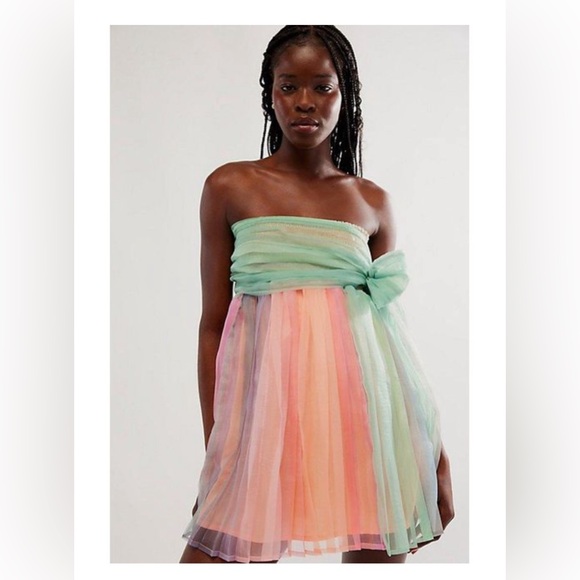 Free People Dresses & Skirts - NWOT Free People In Rainbows Multicolor Chiffon Mini Dress Size XS